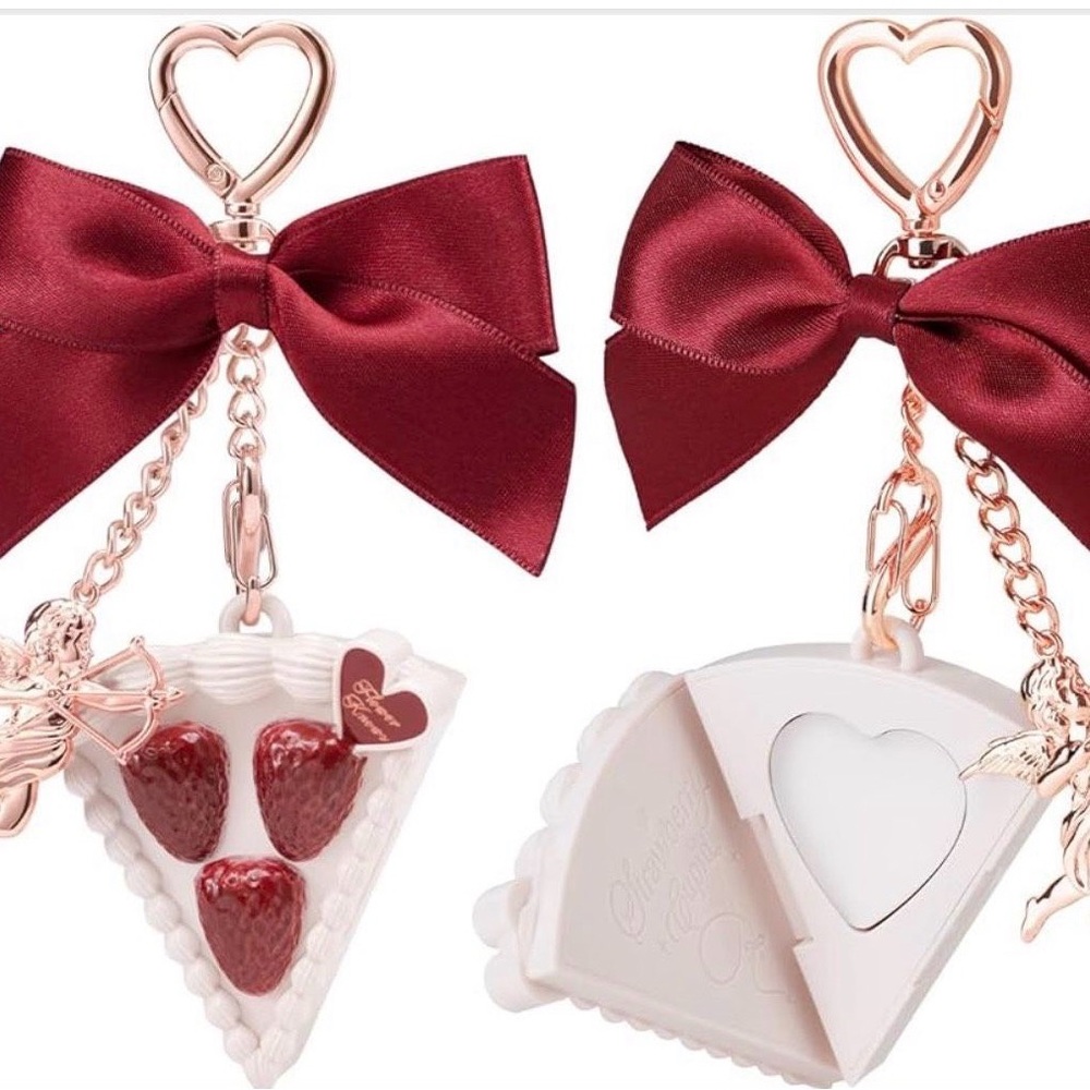 Strawberry Cake Slice Keychain with Heart Clasp